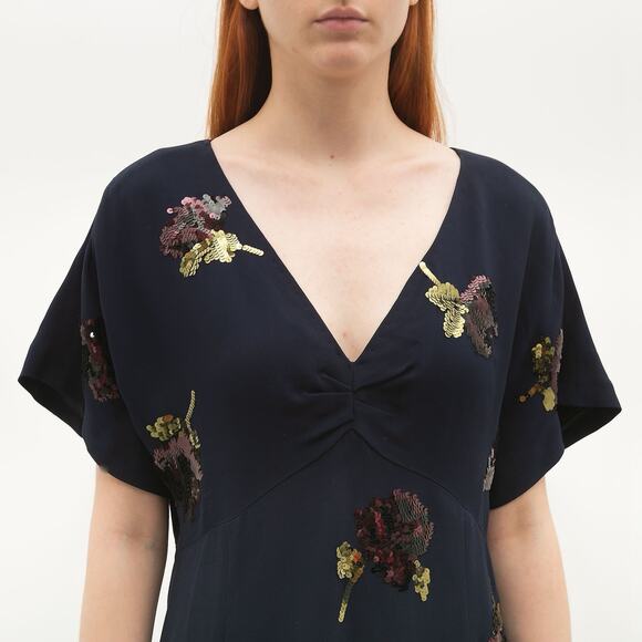 Dries Van Noten Navy Sequin Floral Viscose Mini Dress 36 US 4 Zip Back Party - Picture 3 of 12